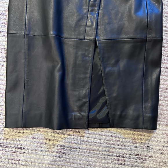 NWT All Saints Black Leather Midi Skirt w/ angular slit, pockets & front zipper - Picture 5 of 13